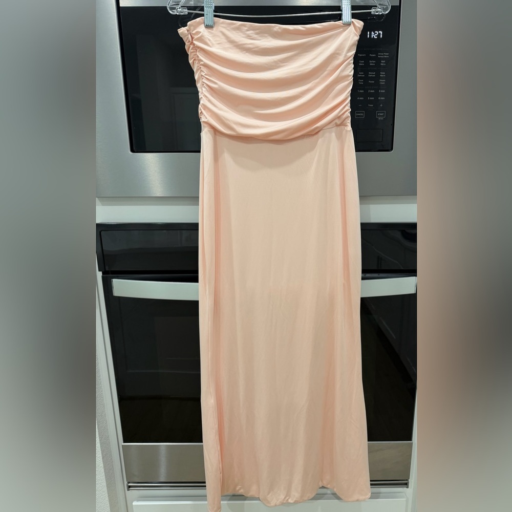 Oh Polly Strapless Thigh High Split Maxi Dress Blush - Picture 4 of 5